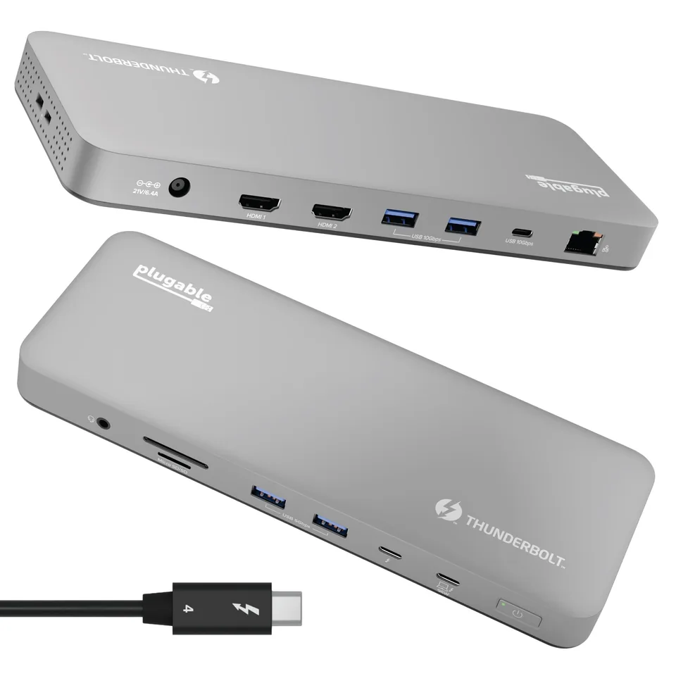 Plugable Technologies TBT-UDM laptop dock/port replicator Wired Thunderbolt 4 Aluminum, Gray — gallery 150586509